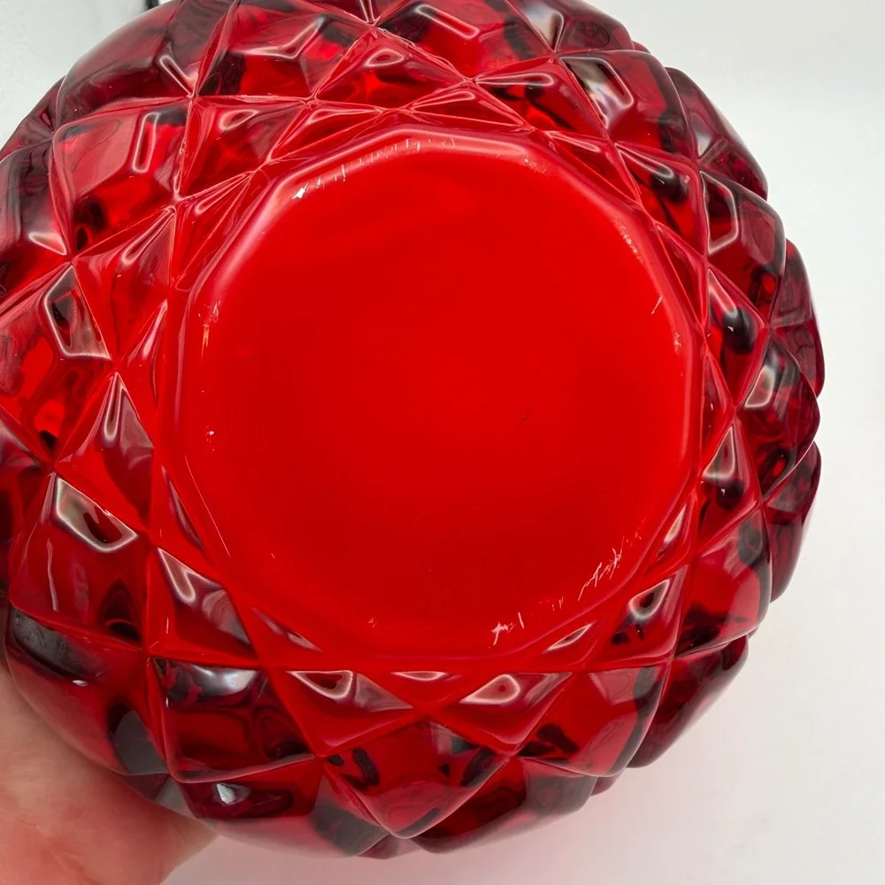 Vintage Ruby Red Cut Glass Covered Candy Dish Candy Box Bowl with Lid 6.5